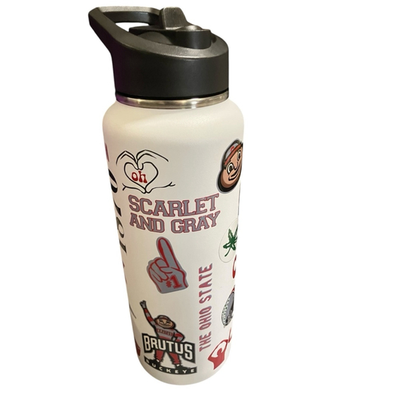 Ohio State Buckeye Metal Beverage Carrier Handle Tumbler 30oz, White/Red - Picture 6 of 6